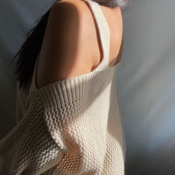 Cream Knit Off Shoulder Sweater - Picture 2 of 5